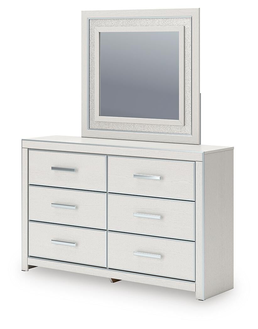 Birmonton Queen Upholstered Panel Platform Storage Bed, Dresser and Mirror