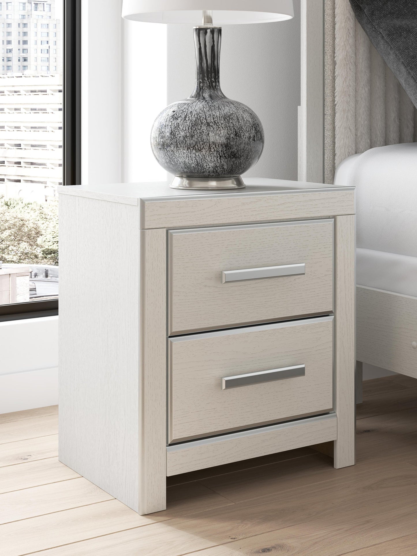Birmonton California King Upholstered Bed, Dresser, Mirror and Nightstand