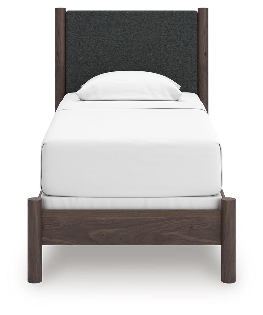 Cadmori Twin Upholstered Panel Bed, Dresser and Mirror