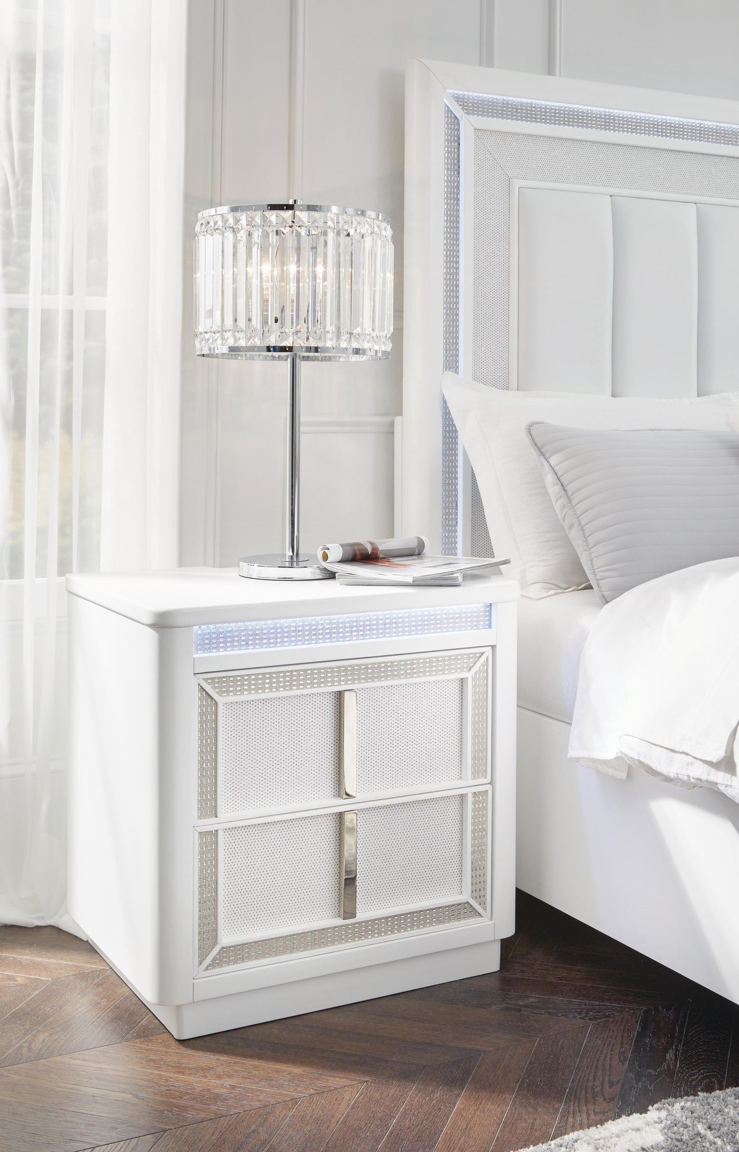 Chalanna California King Upholstered Storage Bed, Dresser and Mirror