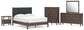 Cadmori Queen Upholstered Panel Platform Bed, Dresser, Mirror, Chest and Nightstand