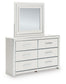 Birmonton California King Upholstered Bed, Dresser, Mirror, Chest and Nightstand