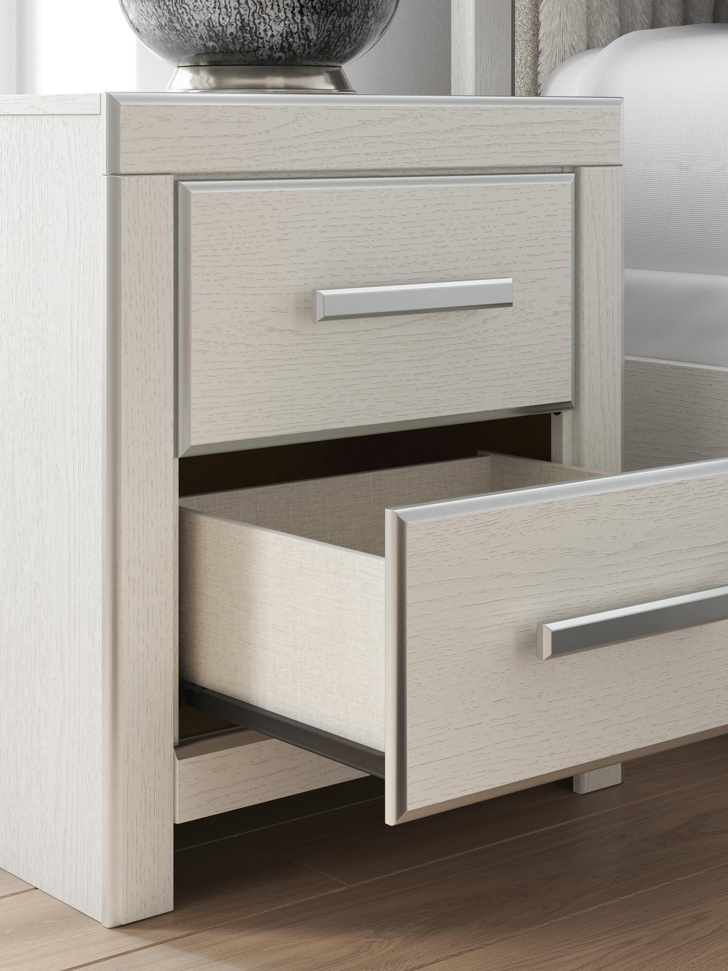 Birmonton California King Upholstered Bed, Dresser, Mirror, Chest and Nightstand