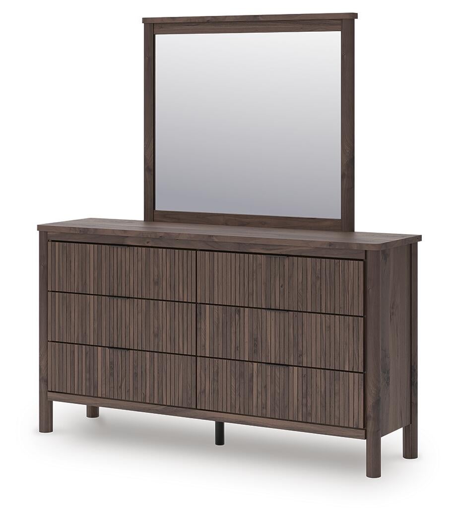 Cadmori Full Upholstered Panel Bed, Dresser, Mirror and Nightstand