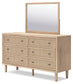 Cielden California King Upholstered Bed with Roll Slats, Dresser, Mirror and Nightstand