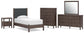 Cadmori Twin Upholstered Panel Platform Bed, Dresser, Mirror, Chest and Nightstand