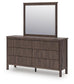 Cadmori Twin Upholstered Panel Platform Bed, Dresser and Mirror