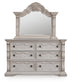Andonhall California King Upholstered Panel Bed with Mirrored Dresser