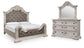 Andonhall California King Upholstered Panel Bed with Mirrored Dresser