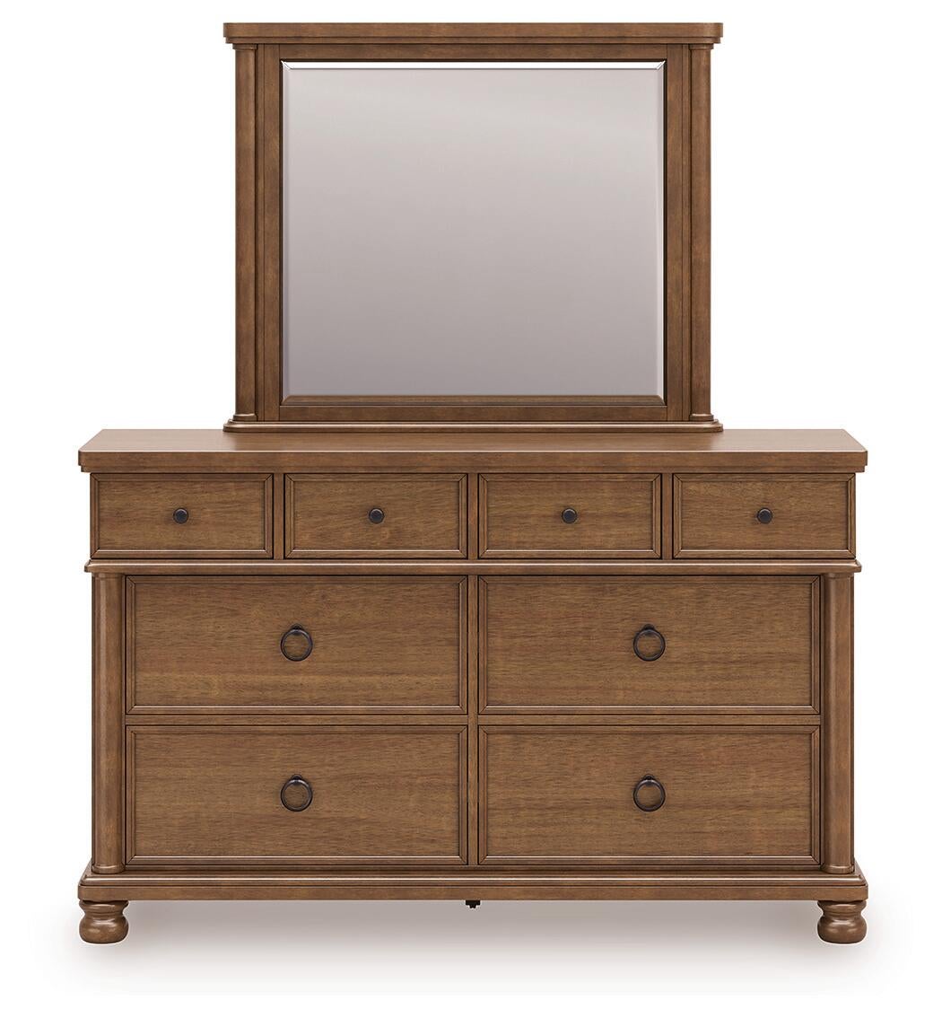 Chadworth California King Poster Bed with Mirrored Dresser and Nightstand