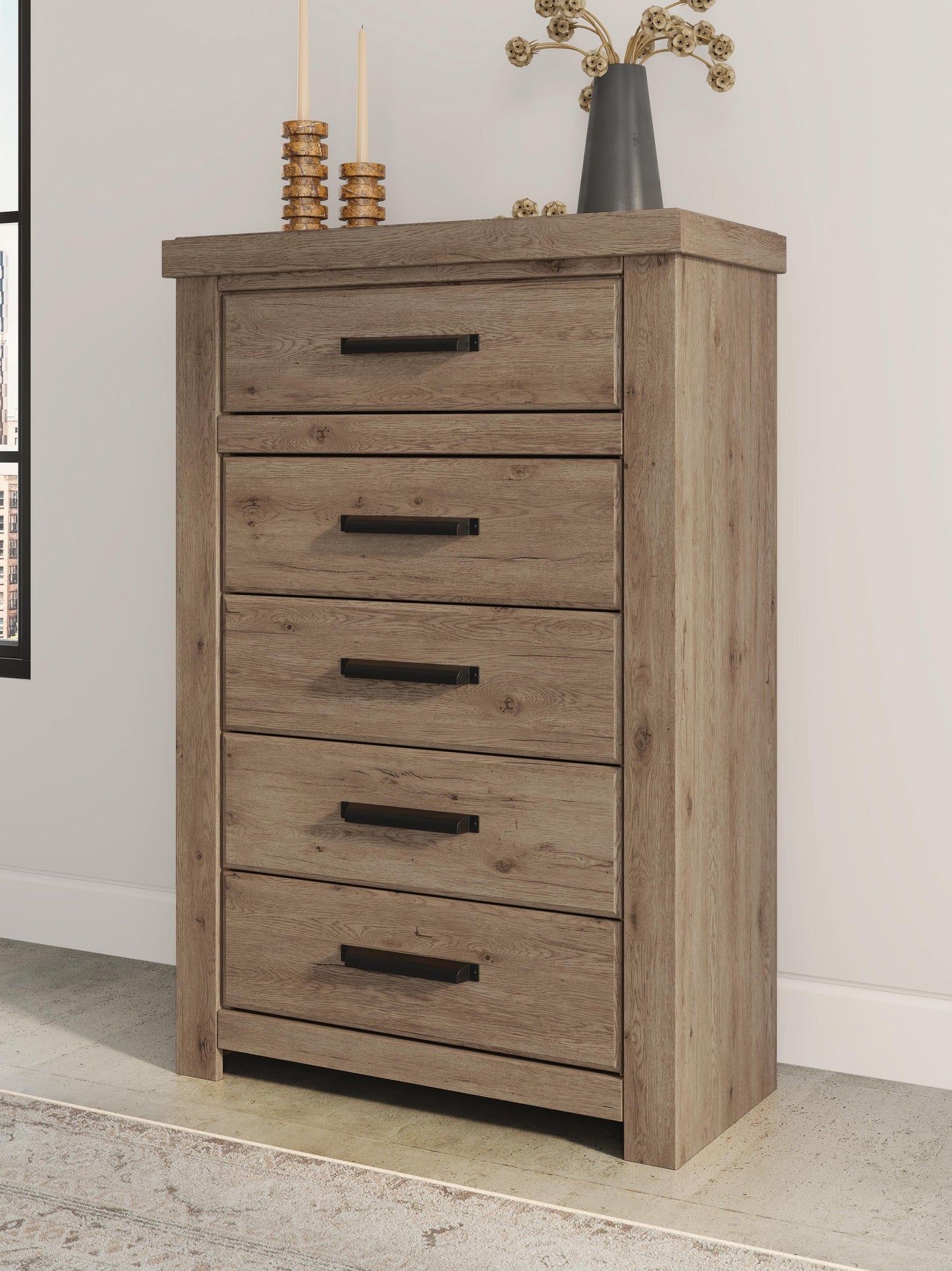 Garistyn King Panel Storage Bed, Dresser, Mirror, Chest and Nightstand